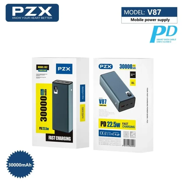 پاوربانک PZX مدل V87 – ظرفیت 30000mAh با شارژ سریع ۲۲.۵ وات - تصویر 6