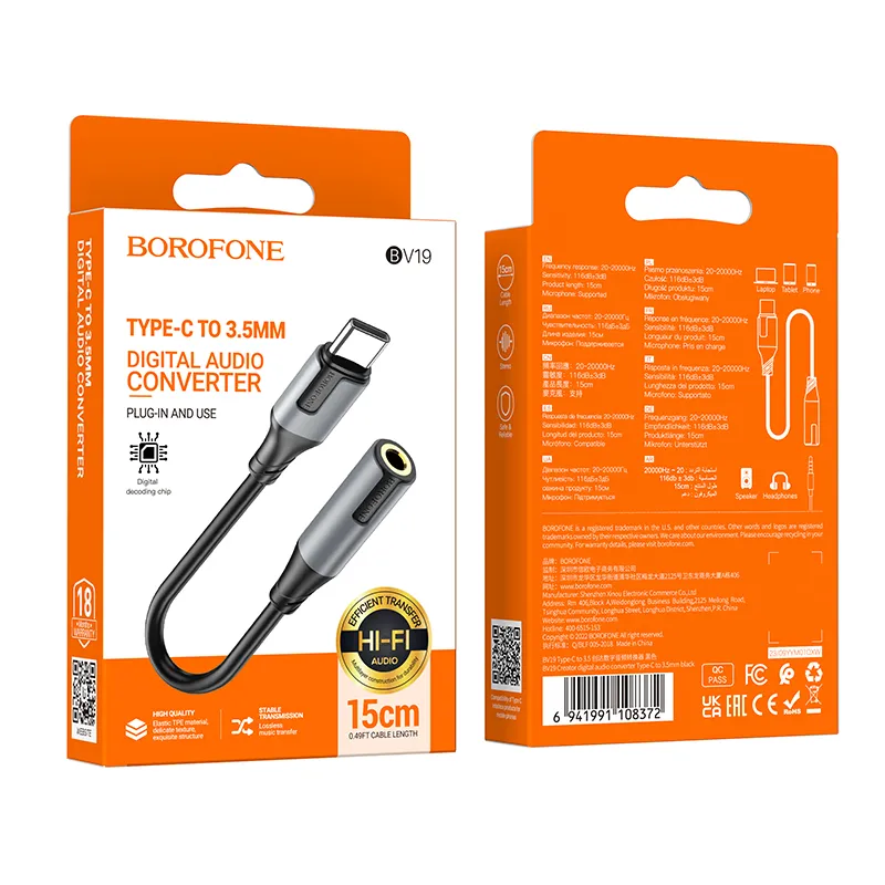 مبدل OTG USB-C به AUX 3.5mm بروفون Borofone مدل BV19 (پشتیبانی میکروفون) - Image 3