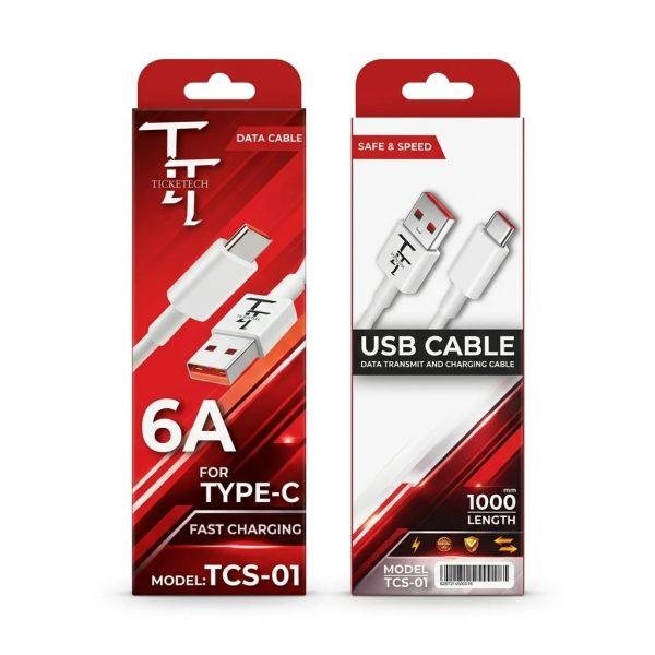 کابل شارژ تایپ سی تیک‌تک (TICKETECH) مدل TCS-01 | جریان ۶ آمپر و طول ۱ متر - Image 4