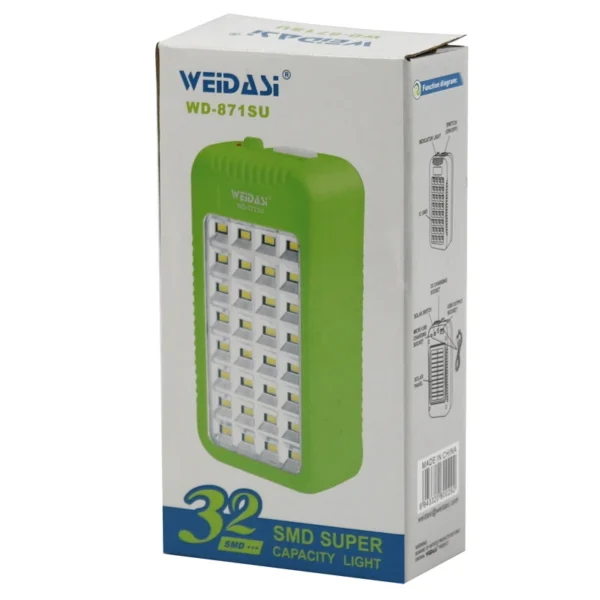 چراغ اضطراری شارژی ویداسی مدل WD-871SU - پنل خورشیدی، پاوربانک و نور مهتابی - Image 2